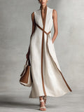 Vivian | Contrast-Trim Sleeveless Maxi Dress
