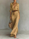 Verity | Elegant Belted Long Sleeve Maxi Dress
