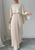 Makayla | Stylish Pleated Cape Maxi Dress